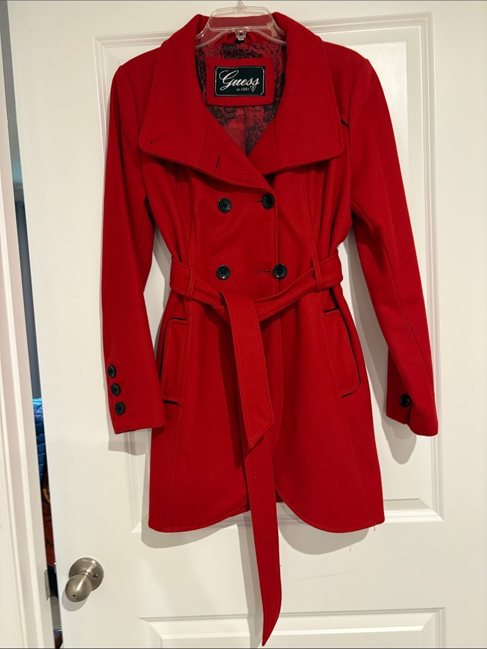 Guess Red Double-Breasted Trench Coat with Belt